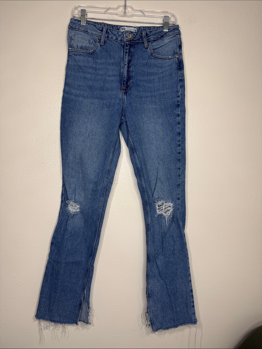 ZARA flare distressed slim fit jeans with slits 8